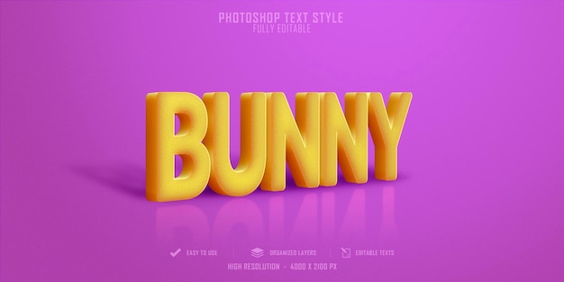 Bunny 3d-textstil-effektvorlage premium psd