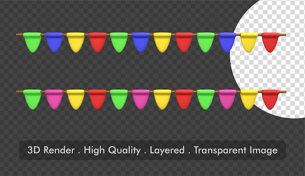 Bunte Festa Junina dreieckige Partyflaggen Girlande in gerader Linie 3D Render Illustration