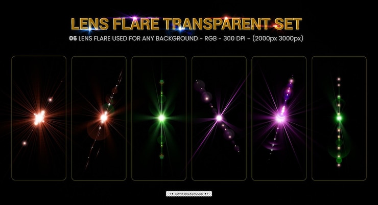 PSD bunte lens flare sammlung und beleuchtung lens flare im dunklen hintergrund