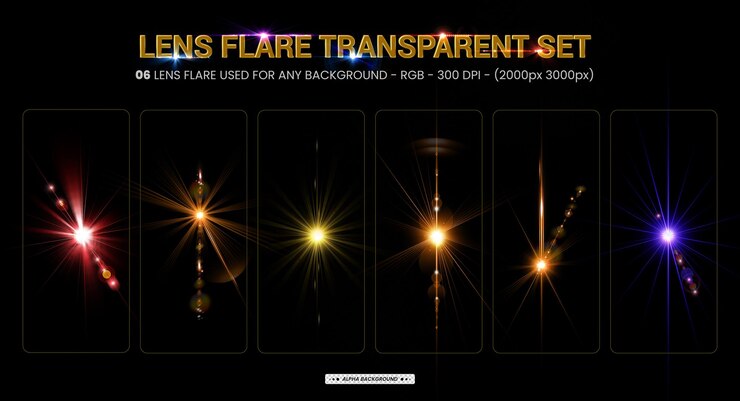PSD bunte lens flare sammlung und beleuchtung lens flare im dunklen hintergrund