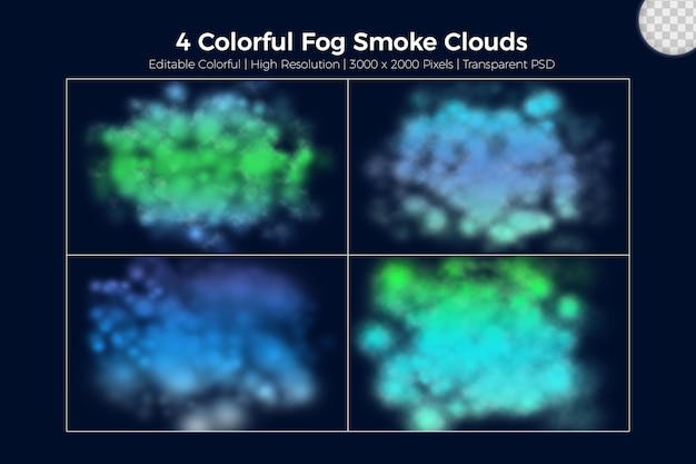 Bunte nebelrauchwolken realistisches set auf blauem hintergrund