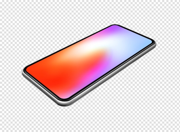 Bunte smartphone-attrappe isoliert auf transparentem hintergrund 3d-renderillustration