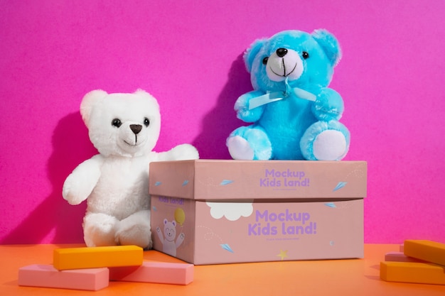 PSD bunte spielzeugkiste für kinder mit teddybär