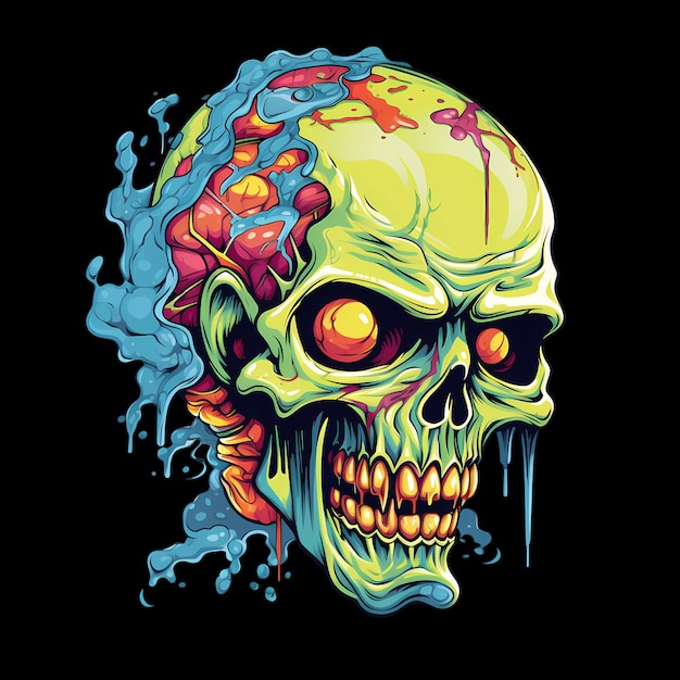 PSD bunte zombie-kopf-kunst-illustrationen für aufkleber, t-shirts, design-poster usw.