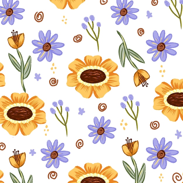 buntes Blumenmuster mit verschiedenen Farben nahtloses Musterdesign mit Frühlingsblumen