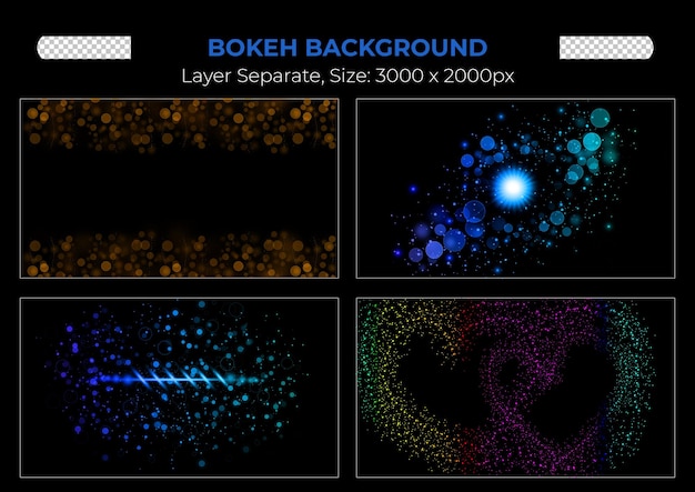 Buntes Bokeh Sparkle Lichteffekte transparentes Set