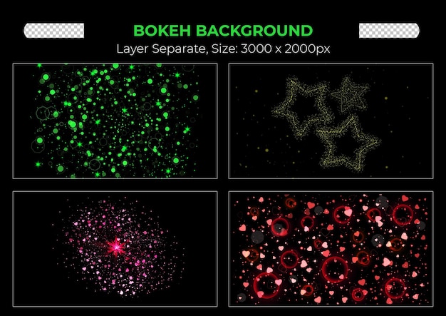 Buntes Bokeh Sparkle Lichteffekte transparentes Set