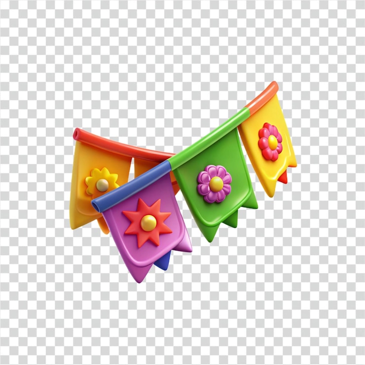 PSD bunting de festa colorido com decorações florais