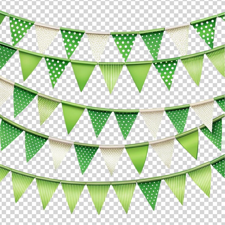 PSD bunting verde y blanco y rayas aisladas sobre un fondo transparente
