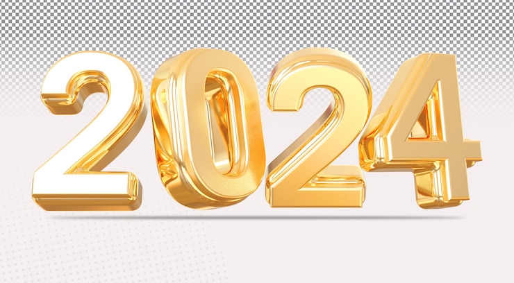 PSD buon anno 2024 3d numero render