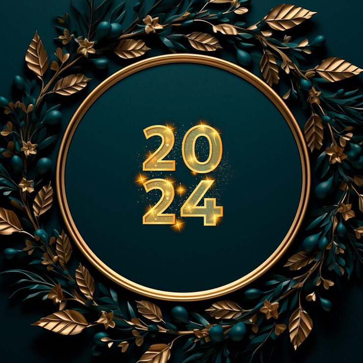 PSD buon anno 2024 cornice floreale d'oro