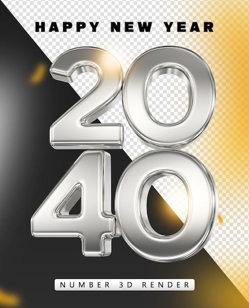 Buon anno 2040 Silver Metallic 3D Render