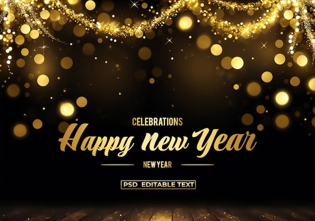 Buon anno celebrazione d'oro sfondo testo modificabile psd