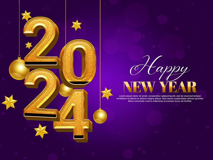 PSD buon anno nuovo 2024 modello di storia design concetto di rendering 3d
