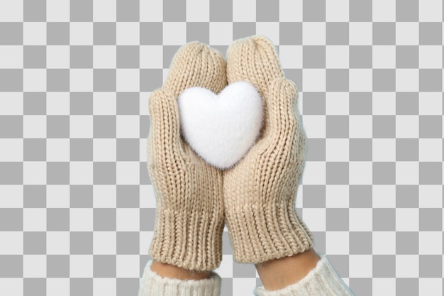 Buon anno, palla di neve a forma di cuore in mano con guanti creati con la tecnologia Generative AI PNG
