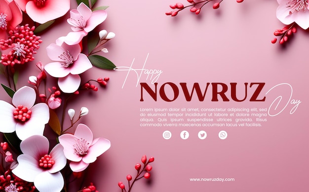 Buon giorno di Nowruz con uno sfondo floreale rosa.