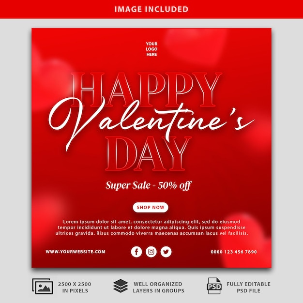 Buon giorno di San Valentino sconto social media poster psd mockup