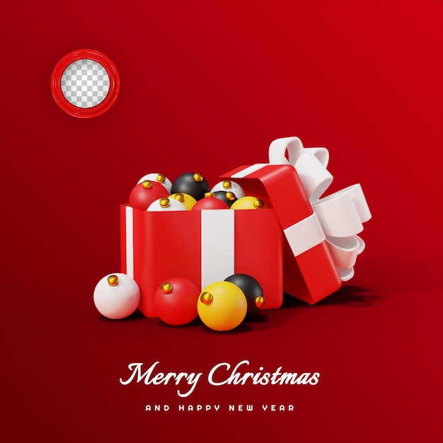 Buon natale e felice anno nuovo con confezione regalo aperta 3d e lampade gratis psd