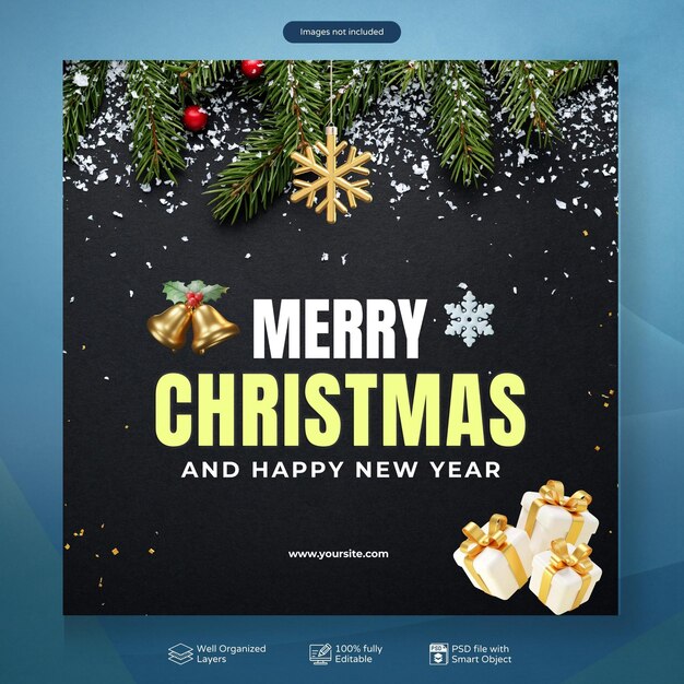 Buon Natale e felice anno nuovo per il modello di post sui social media