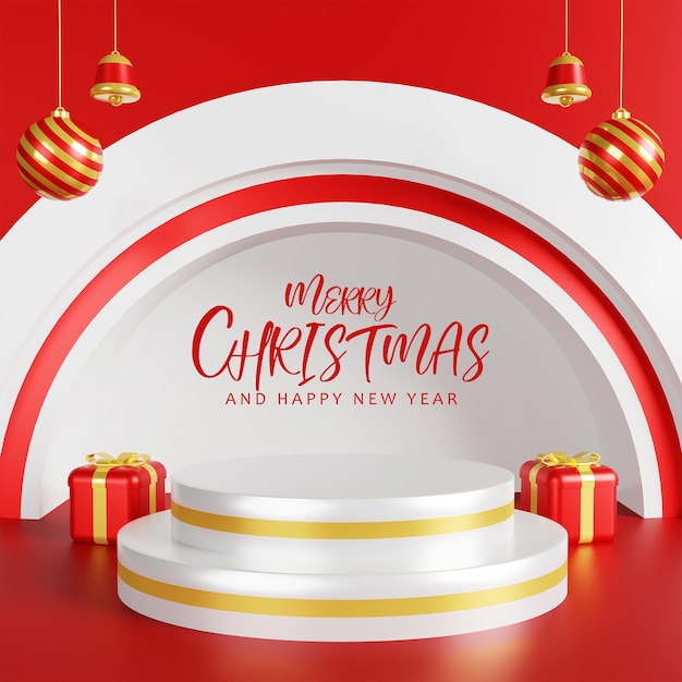 Buon natale e felice anno nuovo post sui social media con ornamenti 3d