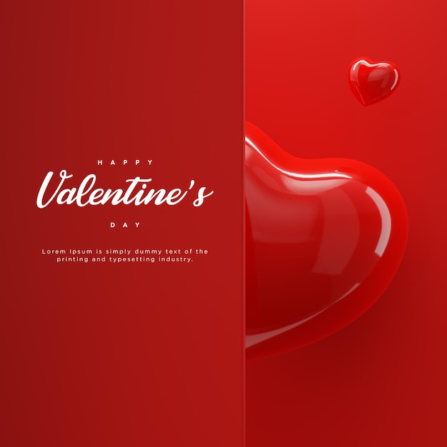 Buon San Valentino post sui social media su sfondo rosso rendering 3d