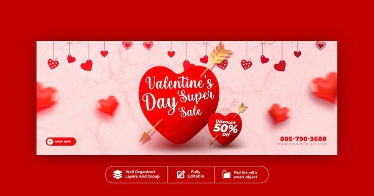 PSD buon valentino sconto vendita facebook copertina banner design