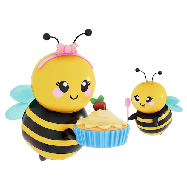 Buona Festa delle Madri Mamma e l'ape bambino famiglia cottura con mini cupcake 3D Render