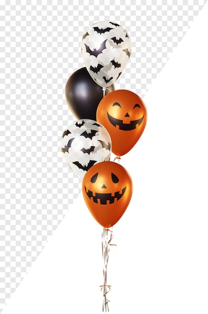 Buquê de balões com morcegos e padrões de rosto de abóbora de Halloween