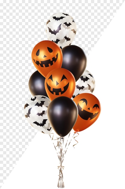 Buquê de balões com morcegos e padrões de rosto de abóbora de Halloween