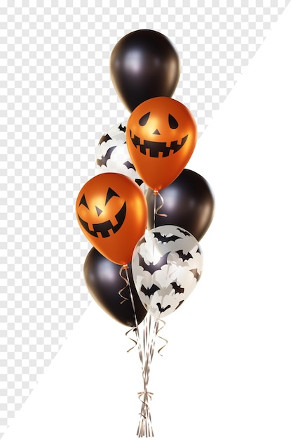 Buquê de balões com morcegos e padrões de rosto de abóbora de Halloween