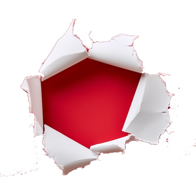 PSD buraco rasgado em papel em fundo vermelho