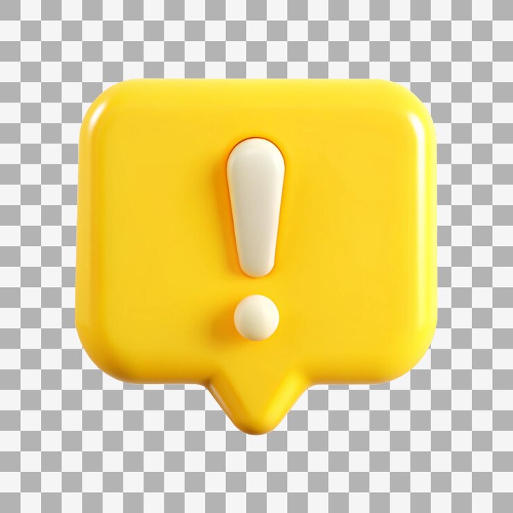 Burbuja de alerta amarilla renderizada en 3D con un signo de exclamación