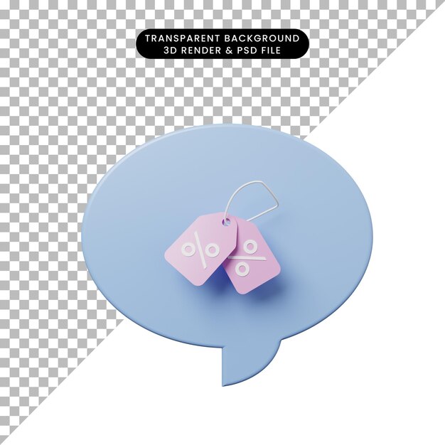 Burbuja de chat de ilustración 3d con etiqueta de descuento