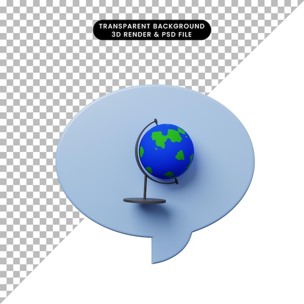 PSD burbuja de chat de ilustración 3d con globo terráqueo