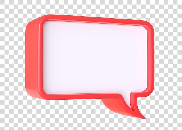 Burbuja de chat roja mínima 3D aislada en un fondo blanco con espacio de copia Icono de burbuja de discurso 3D