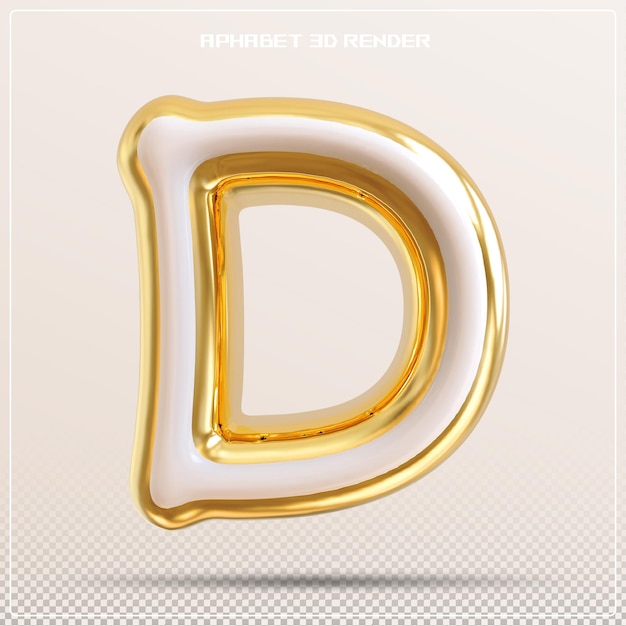 PSD burbuja de fuente de letra d dorada renderizado en 3d del alfabeto