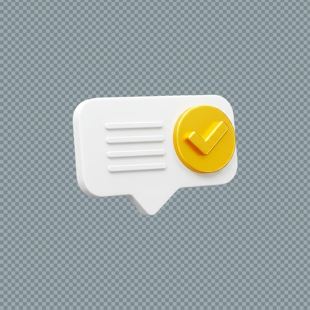 Burbuja de habla blanca con líneas y una marca de comprobación amarilla en un fondo transparente png