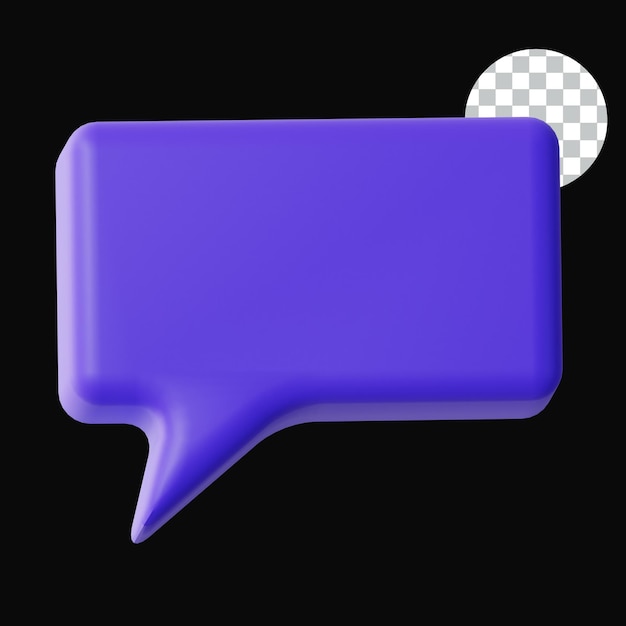 Burbuja de habla púrpura renderizada en 3D para redes sociales y mensajes
