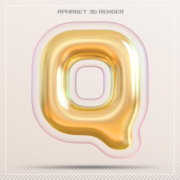 Burbuja letra Q fuente de oro Alfabeto renderizado en 3D