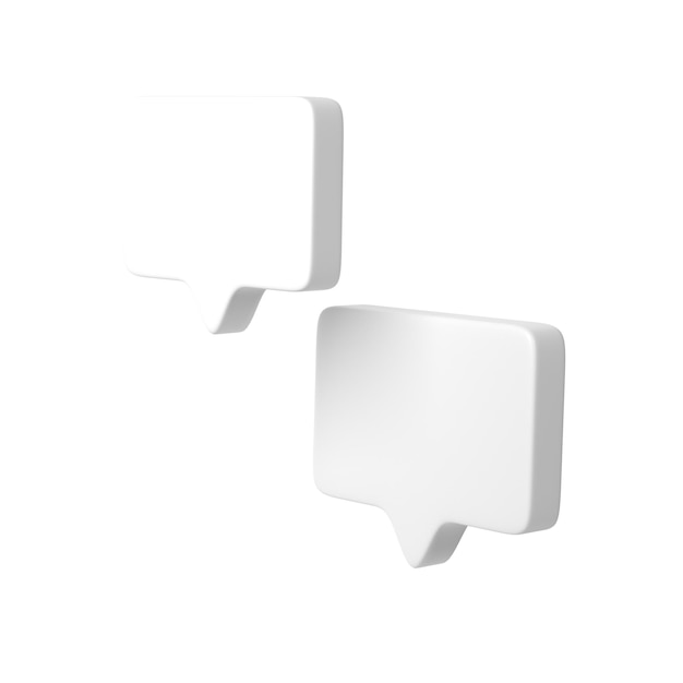 Burbuja de texto 3D Dos marcos blancos Comunicación de icono de concepto de plataforma en línea de redes sociales
