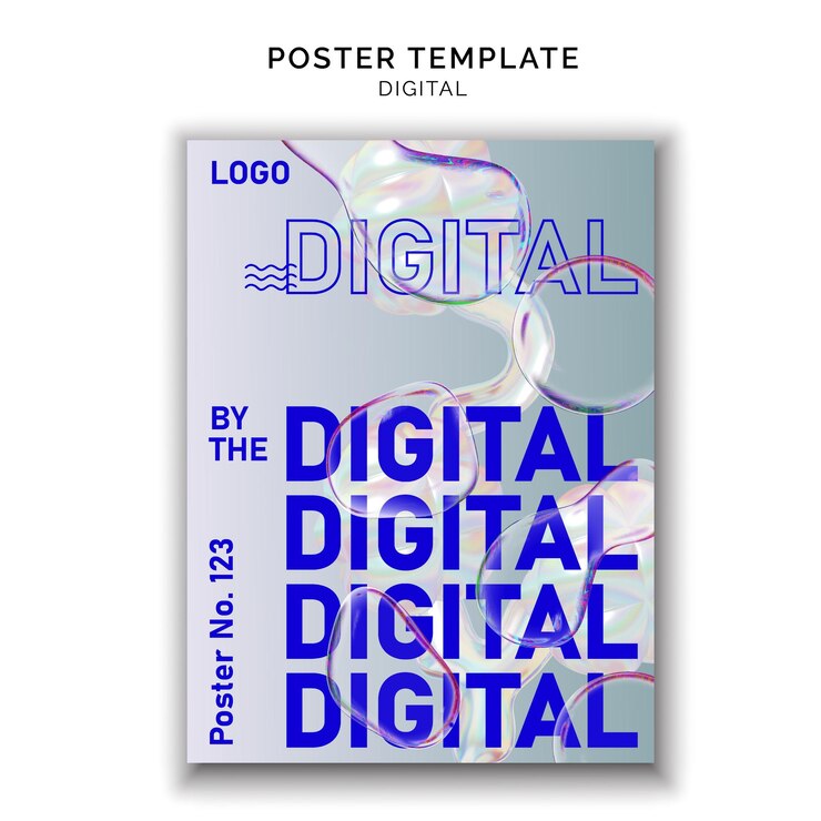 PSD burbujas azules póster 3d estilo moderno diseño de plantillas digitales de texto