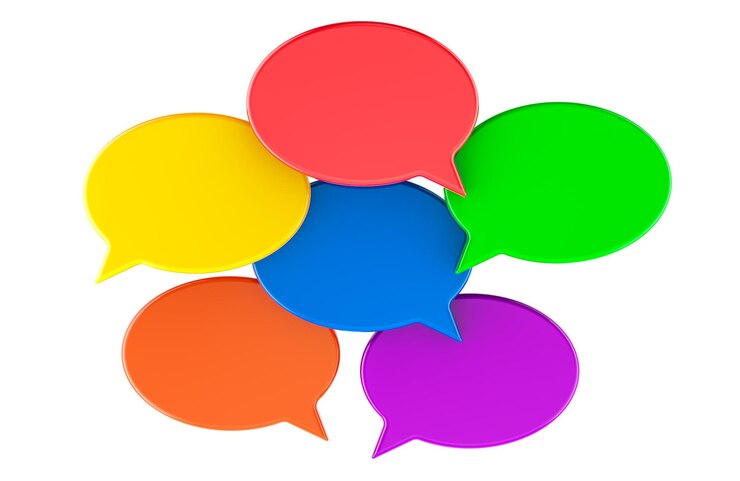 PSD burbujas de habla coloridas que simbolizan la comunicación, la conversación y el diálogo, representación 3d aislada sobre un fondo transparente