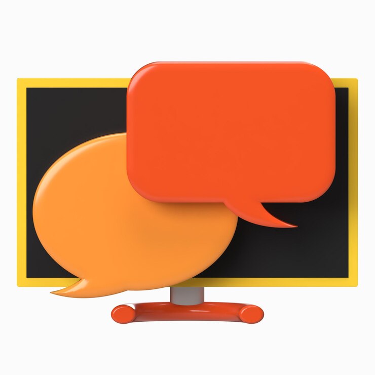 PSD burbujas de habla en el monitor en amarillo y naranja icon de chat 3d