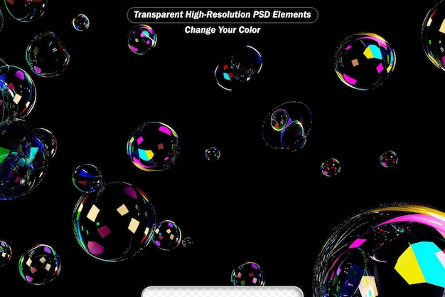 PSD burbujas de jabón aisladas sobre un fondo negro