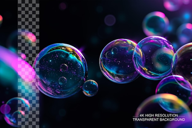 PSD burbujas de jabón de arco iris burbujas vibrantes crean un espectro de colores sobre un fondo transparente