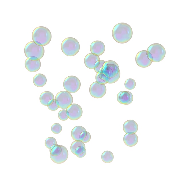 Burbujas de jabón Fondo blanco aislado Representación 3D