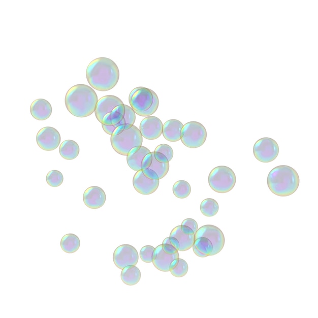 Burbujas de jabón Fondo blanco aislado Representación 3D