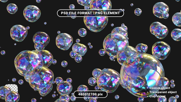 PSD las burbujas de jabón se representan en 3d sobre un fondo transparente