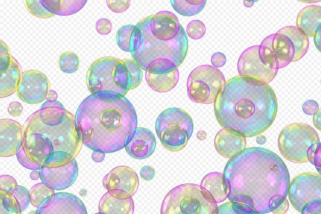 Burbujas de jabón superpuestas fondo blanco.
