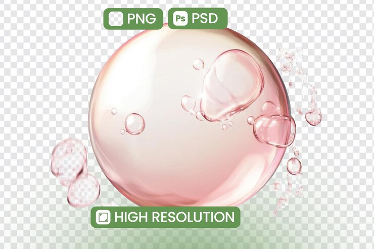 PSD las burbujas rosas flotan suavemente con un fondo transparente, ideales para proyectos de cuidado de la piel o publicidad de productos con gotas de agua